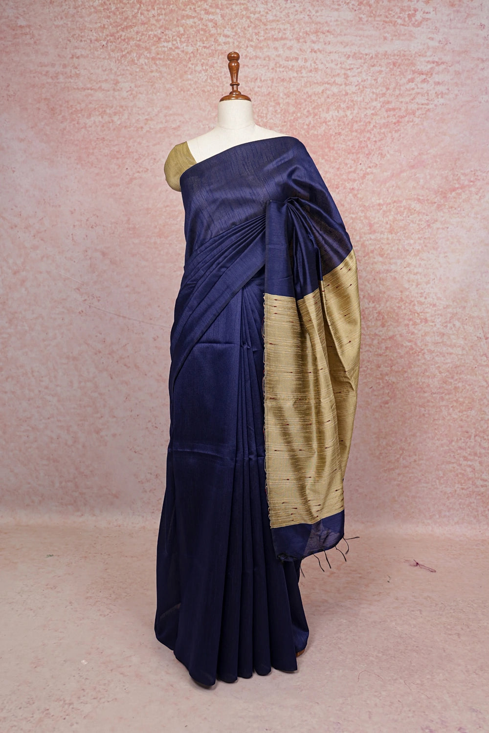 Navy Blue Semi Jute Saree