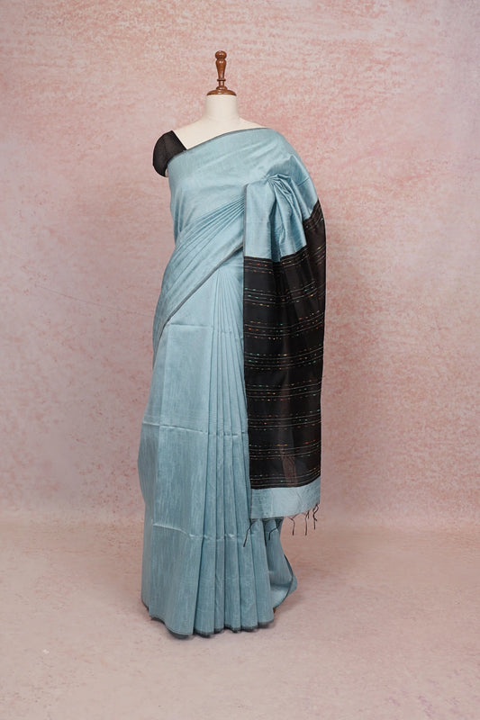 Blue Semi Jute Saree - Seematti