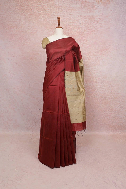Maroon Semi Jute Saree - Seematti