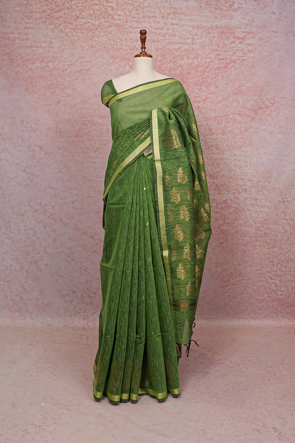 Green Semi Linen Saree
