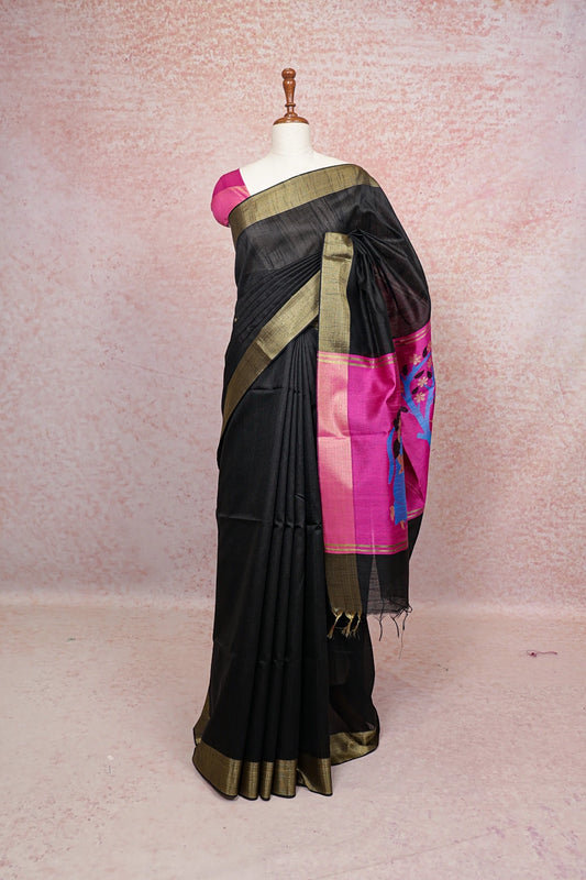 Black Semi Jute Saree