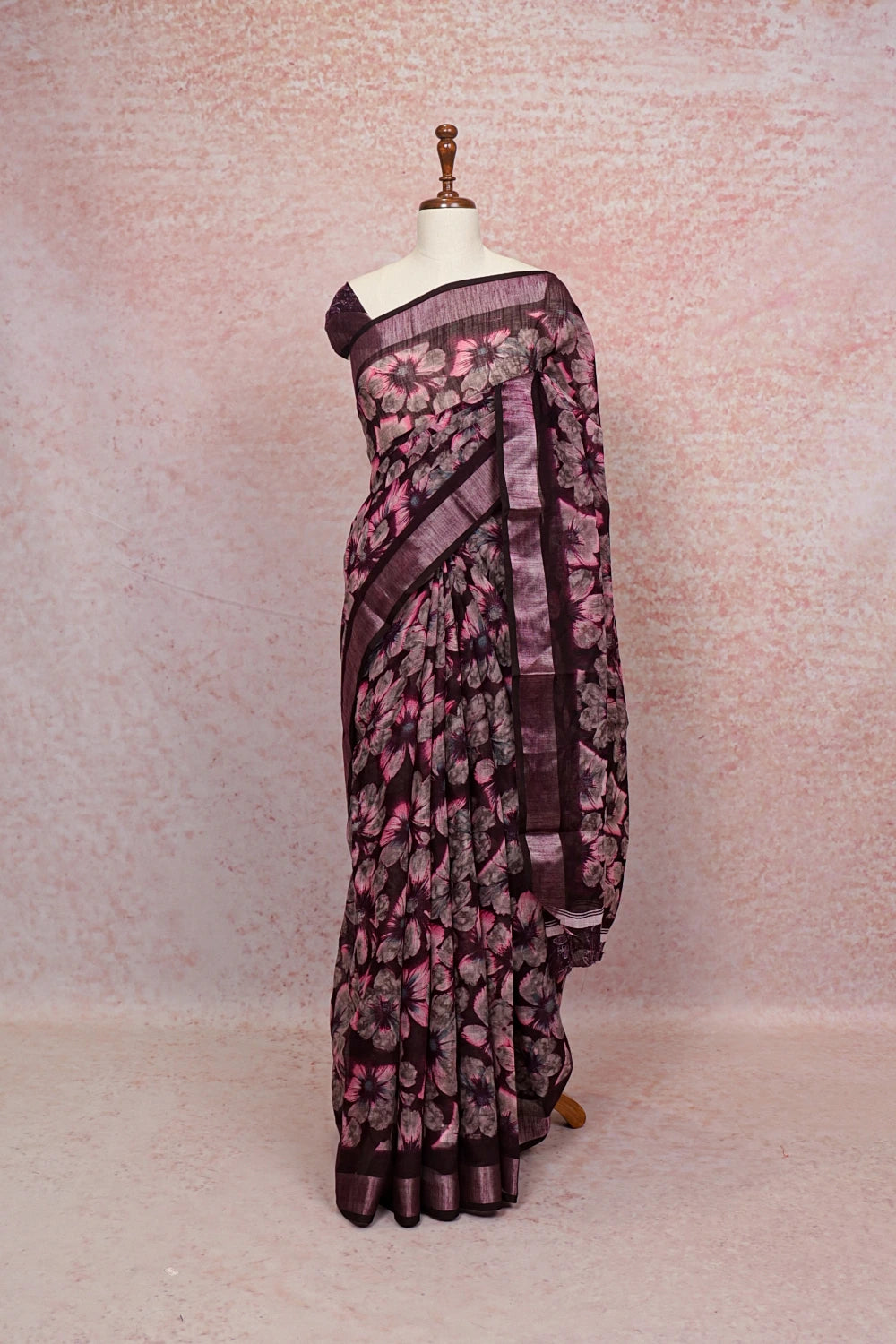 Dark  Wine Semi Linen Saree