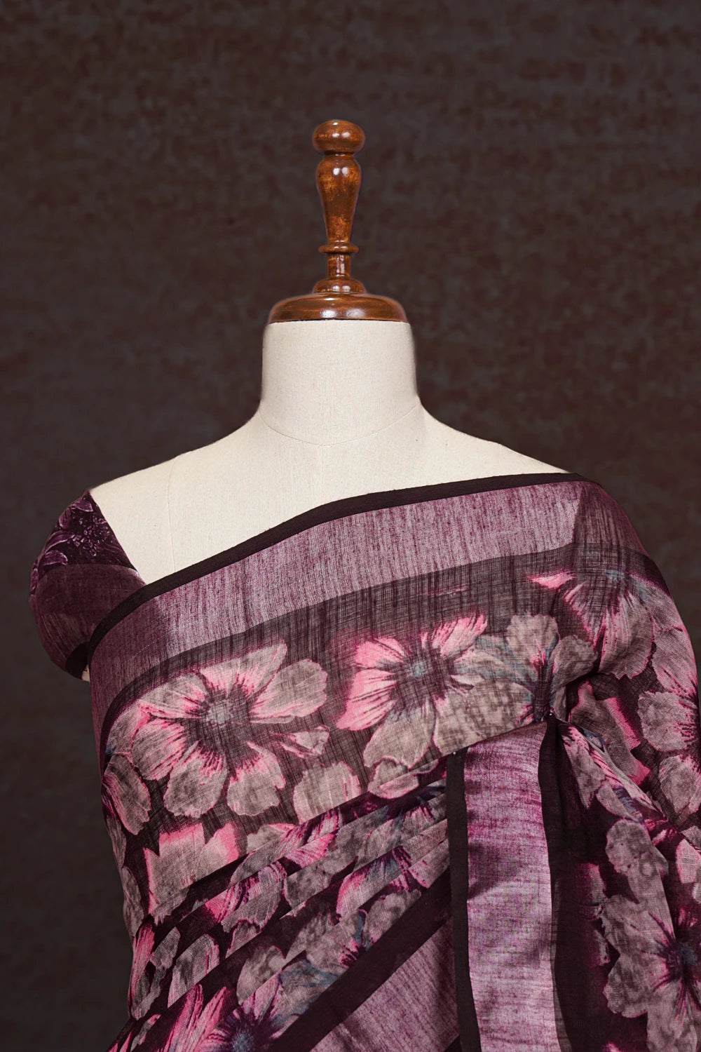 Dark  Wine Semi Linen Saree