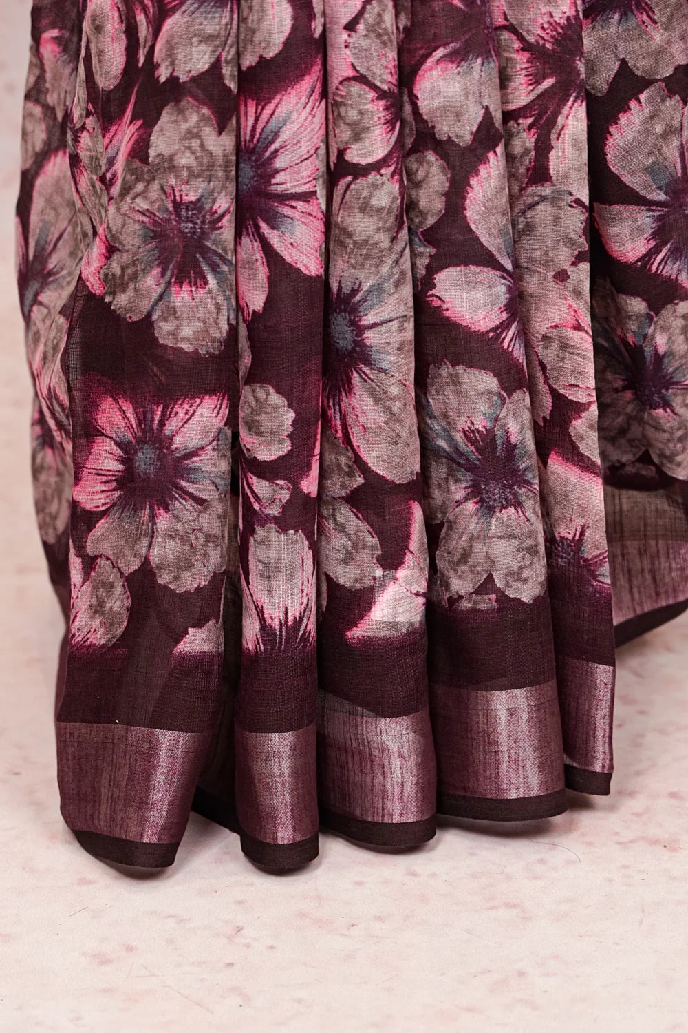 Dark  Wine Semi Linen Saree