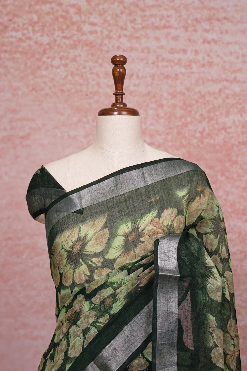 Dark Green Semi Chanderi Saree
