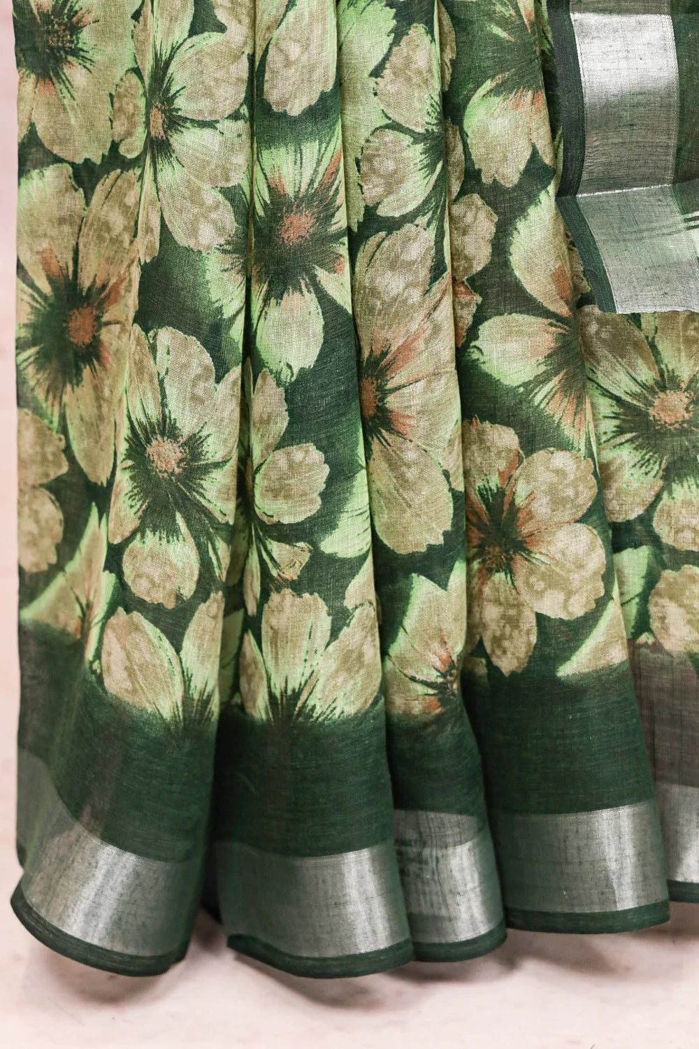 Dark Green Semi Chanderi Saree