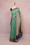Dark Pista Green Semi Banarasi Saree - Seematti