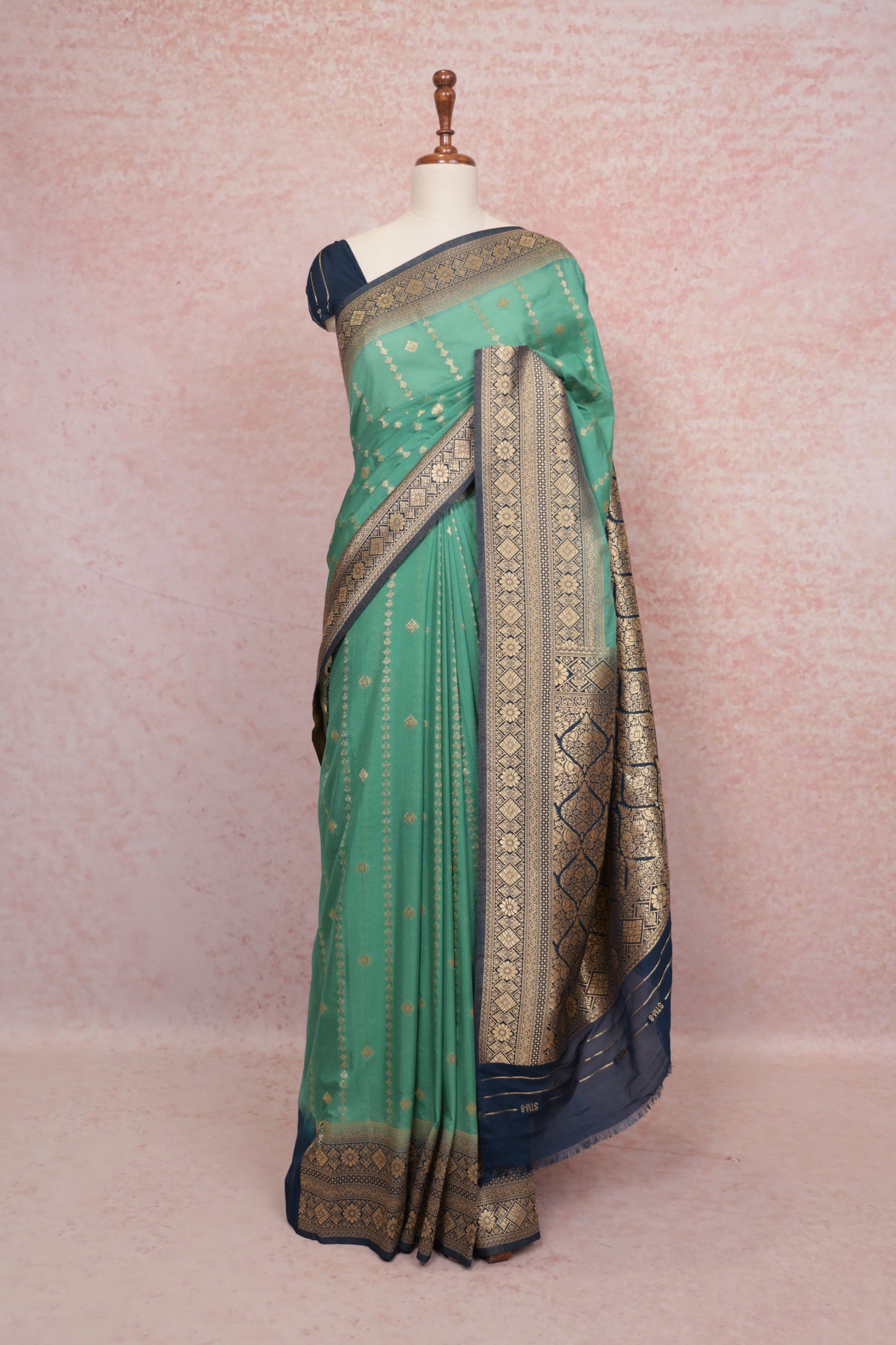 Dark Pista Green Semi Banarasi Saree