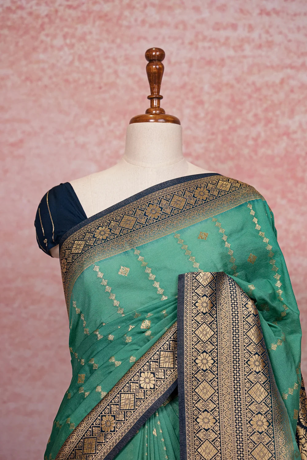 Dark Pista Green Semi Banarasi Saree