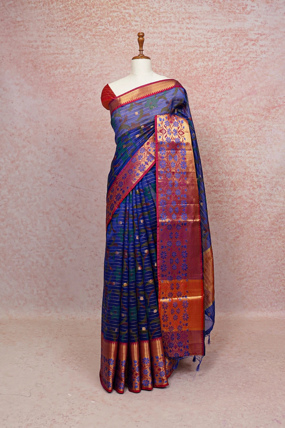Blue Cotton Silk Saree