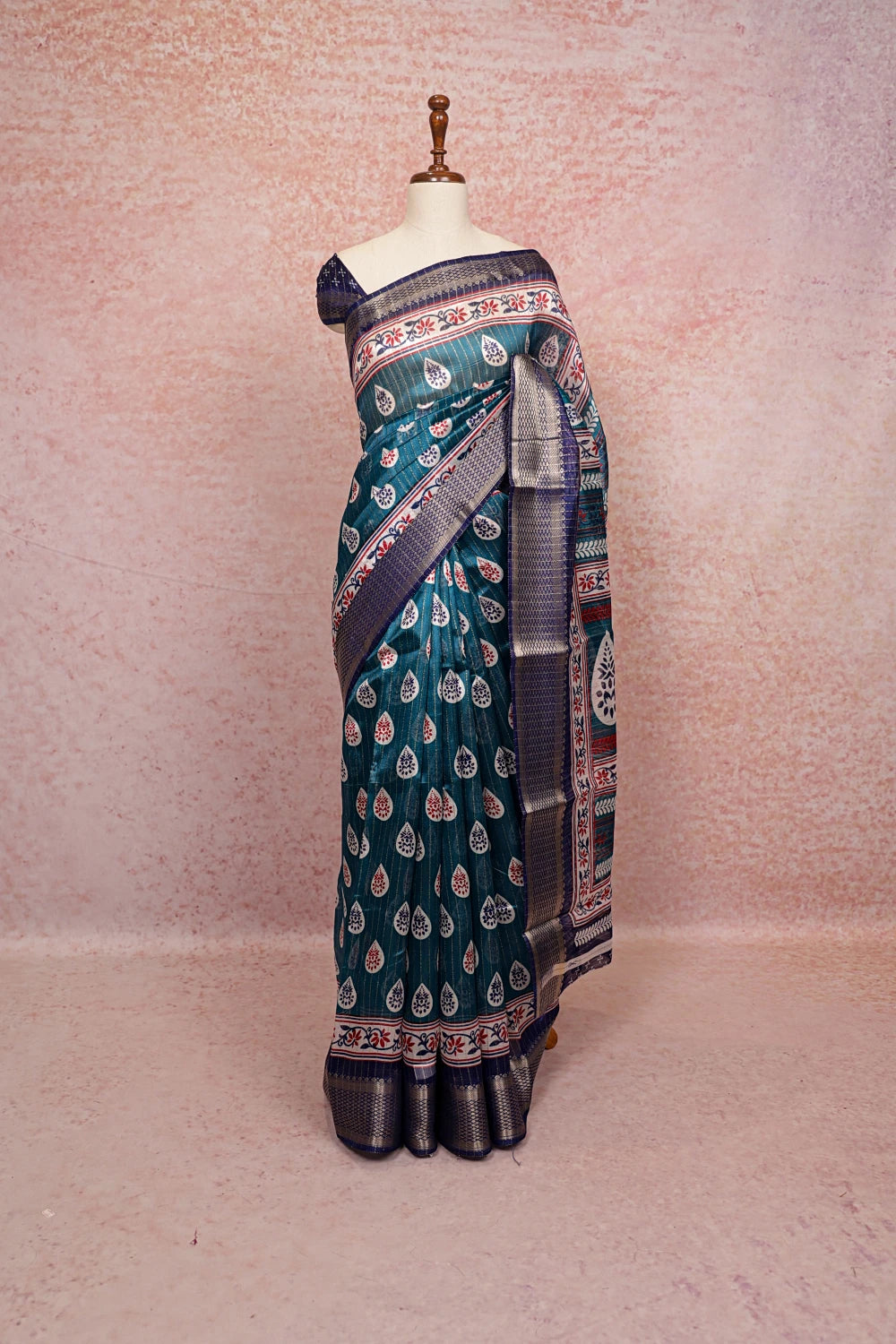 Peacock Green Cotton Silk Saree