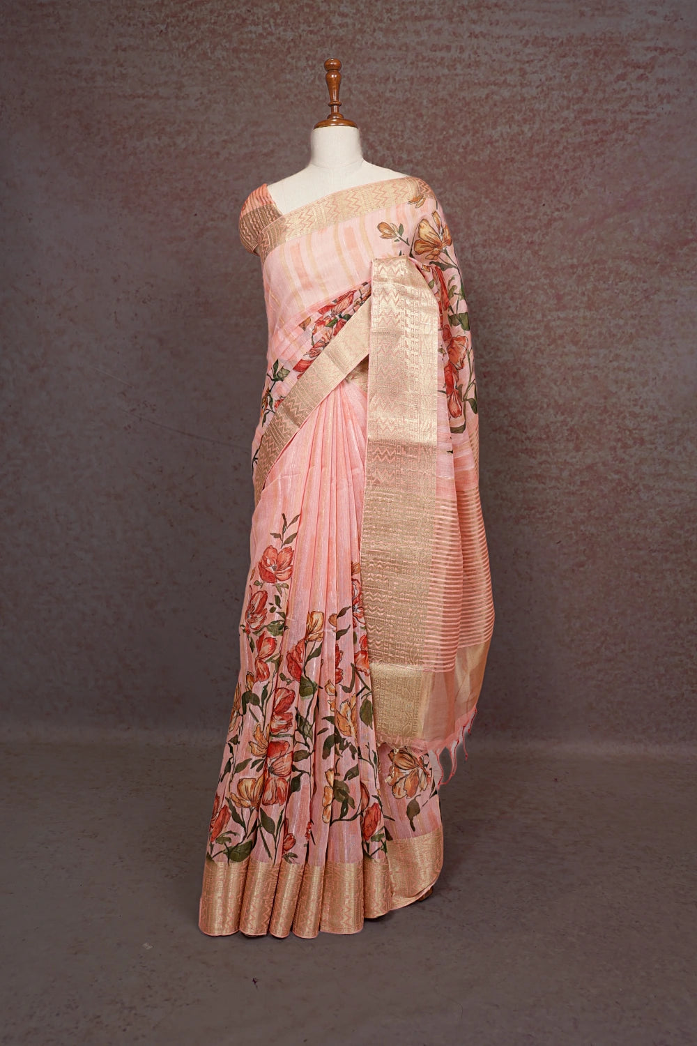 Peach Semi Jute Silk Saree