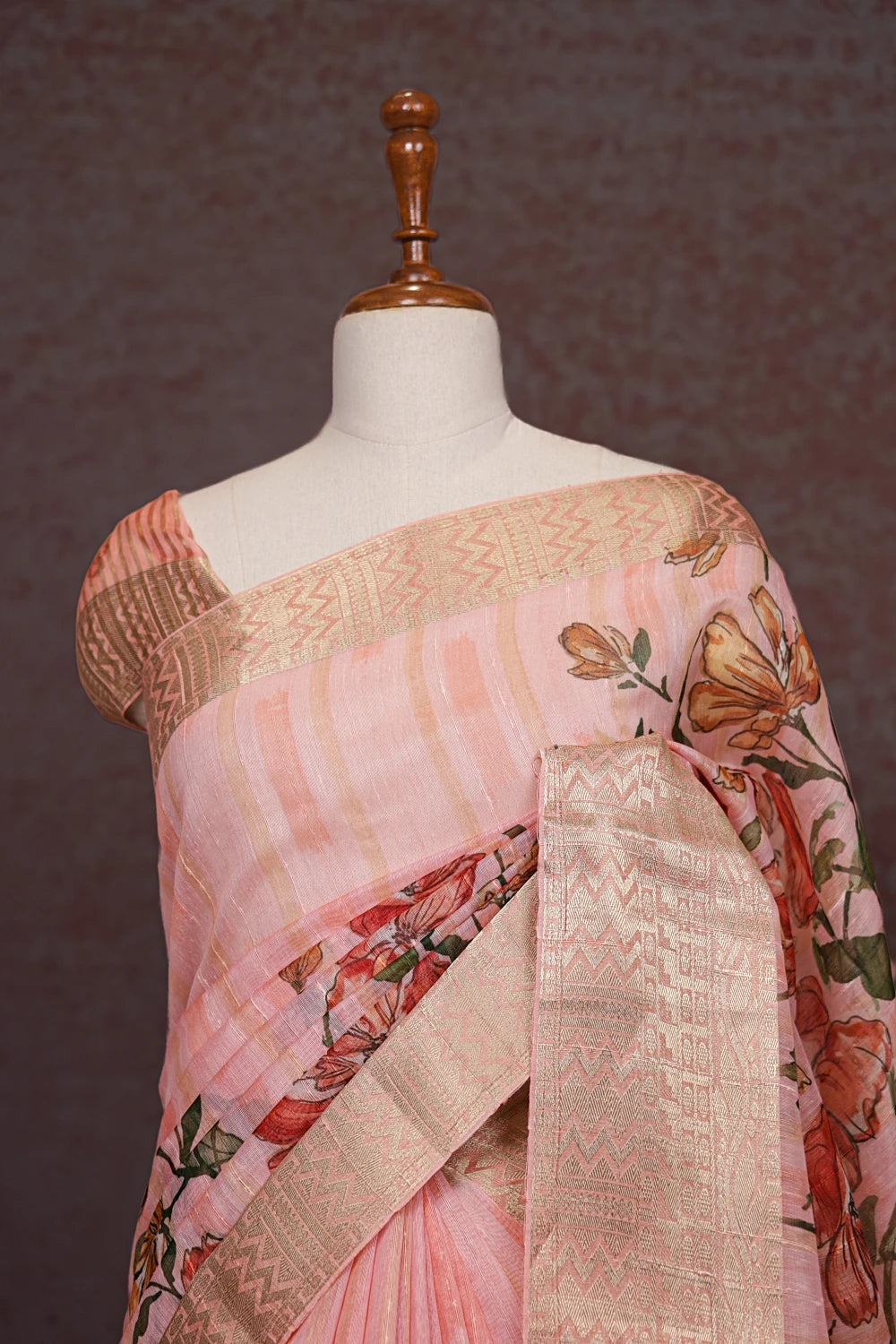 Peach Semi Jute Silk Saree