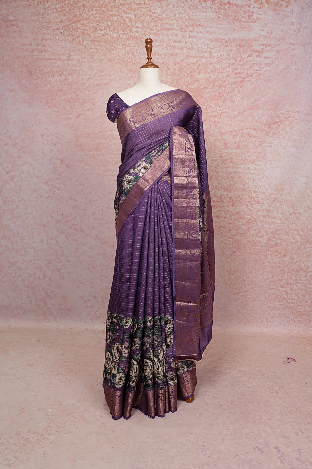 Lavender Semi Banarasi Saree