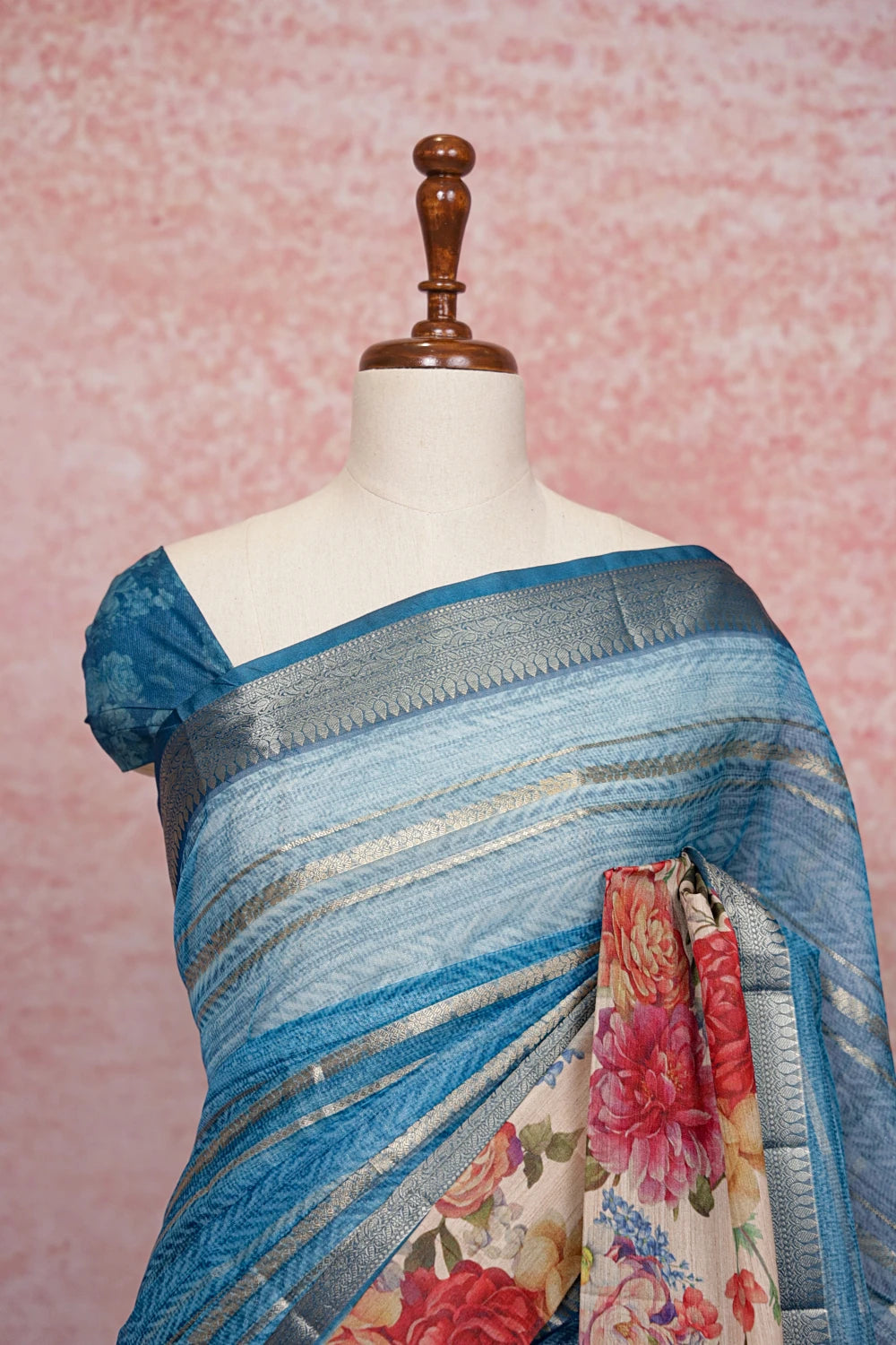 Blue Semi Tussar Saree