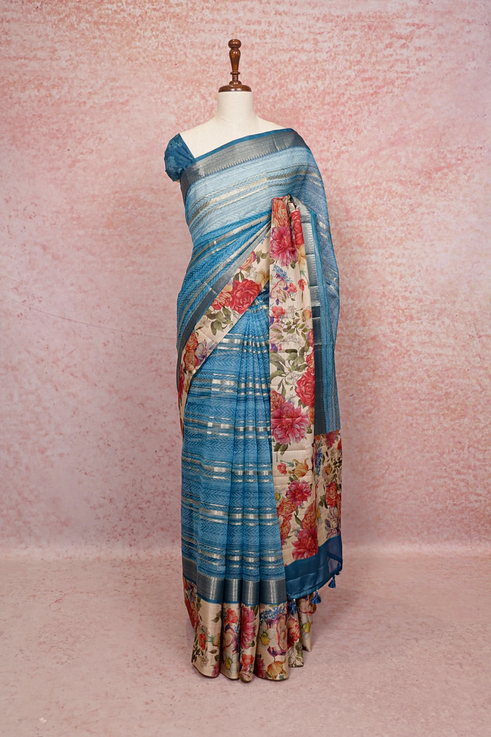Blue Semi Tussar Saree