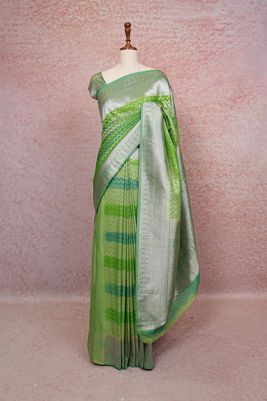 Pista Green Semi Banarasi Saree - Seematti