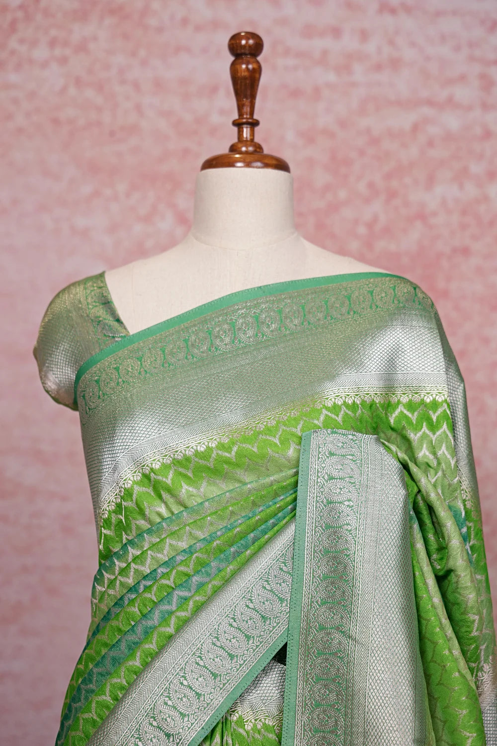 Pista Green Semi Banarasi Saree