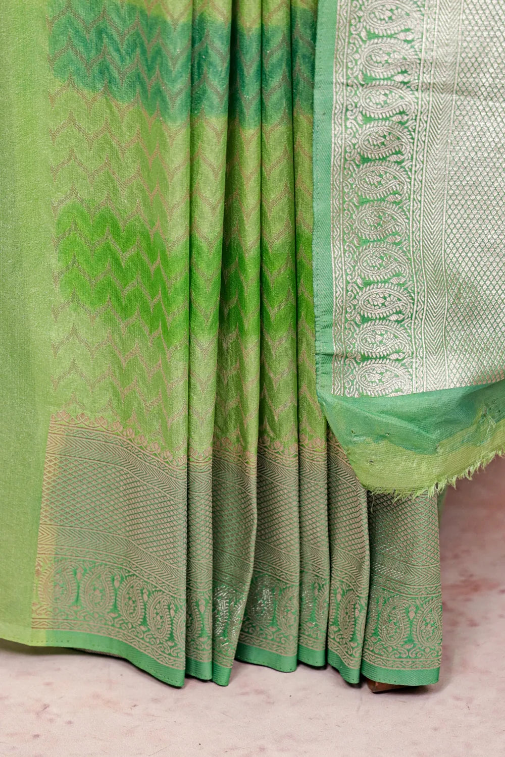 Pista Green Semi Banarasi Saree