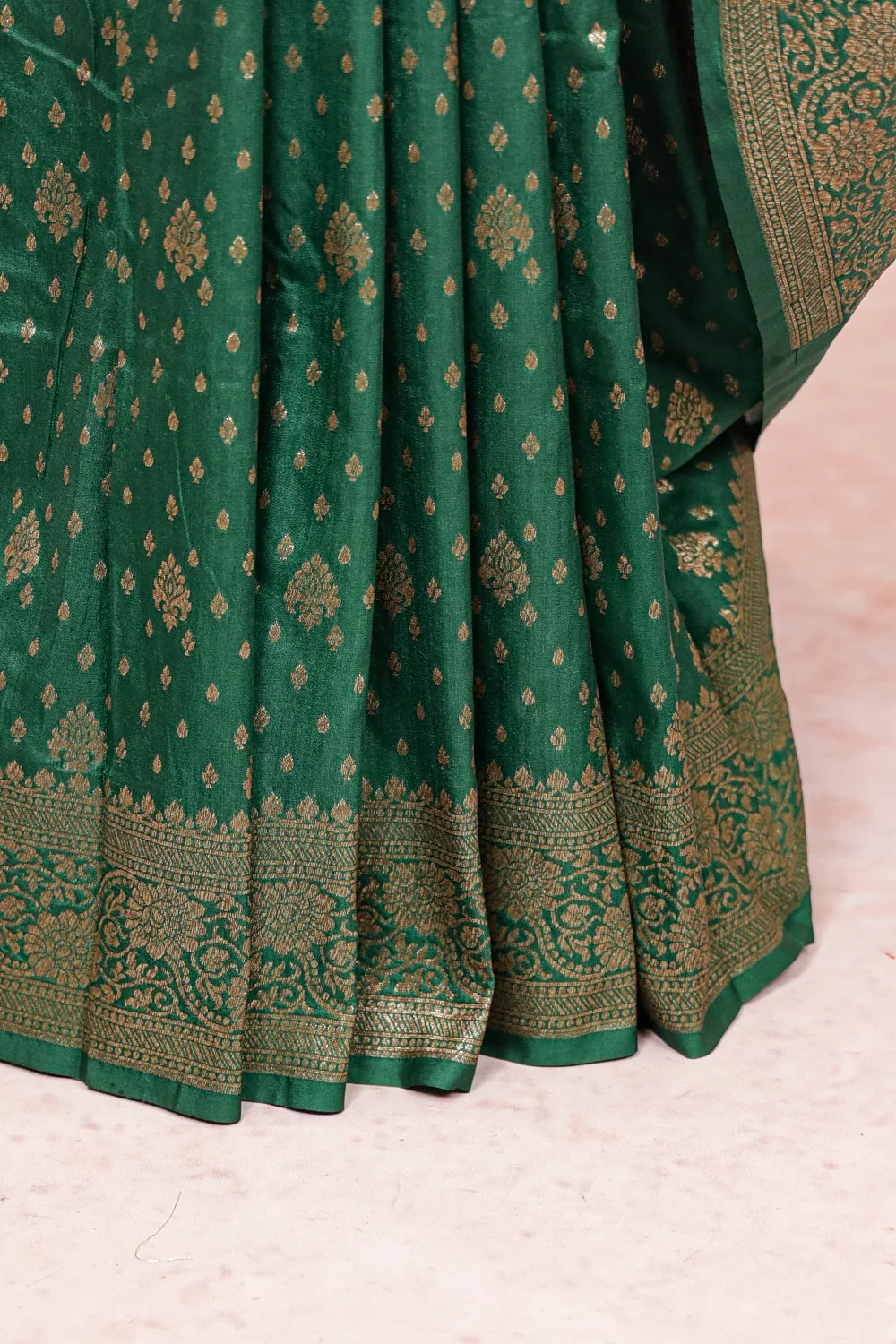 Bottle Green Semi Banarasi Saree - Seematti