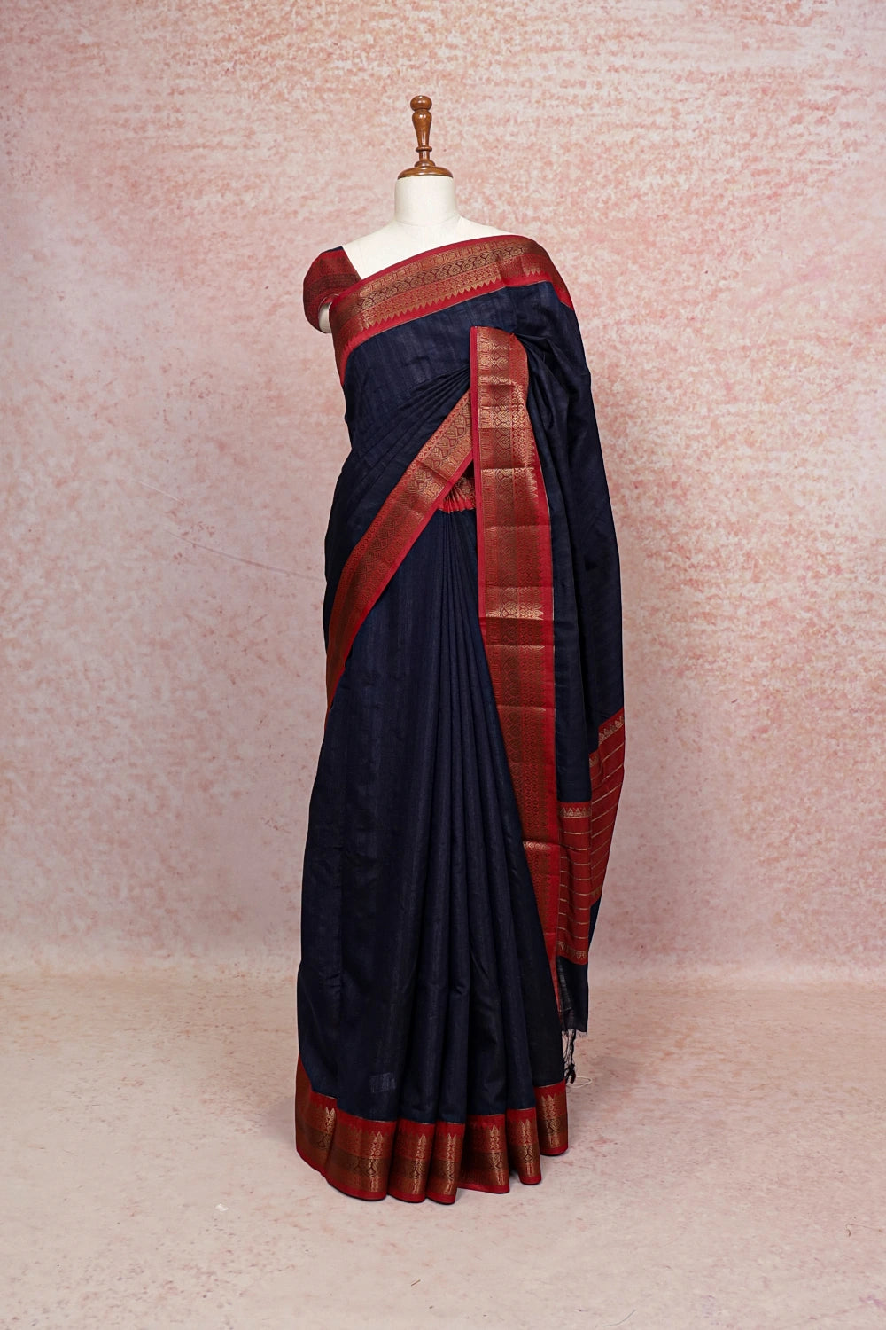 Navy Blue Semi Jute Saree - Seematti