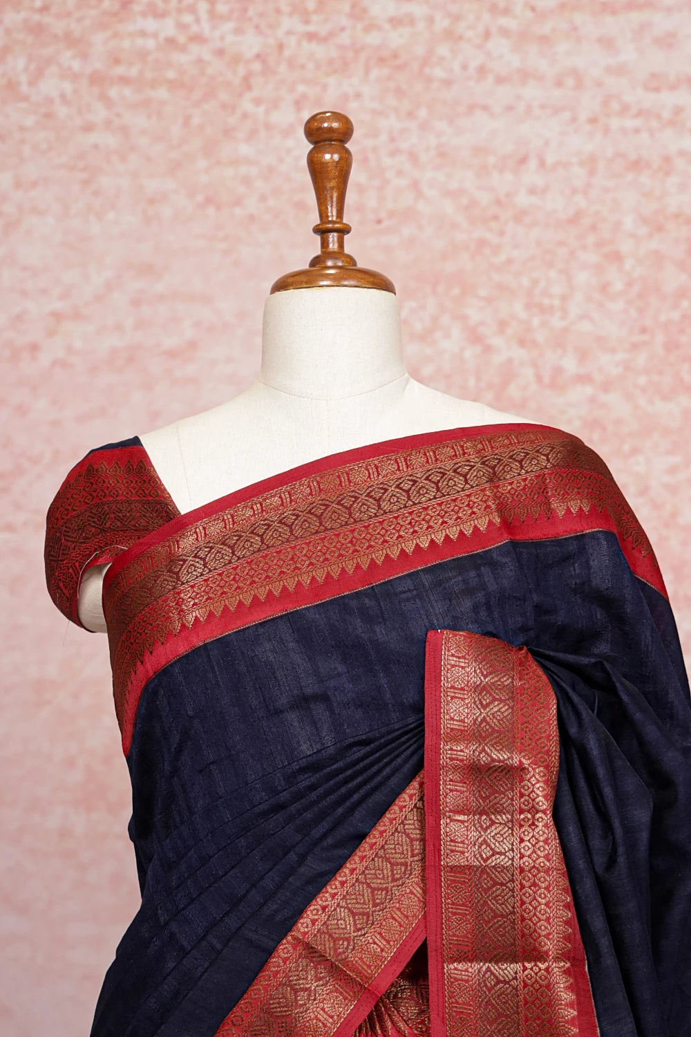 Navy Blue Semi Jute Saree - Seematti