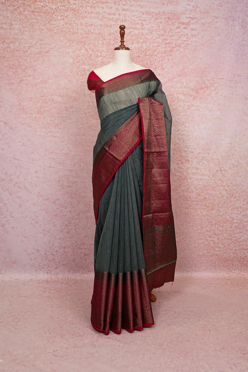 Viridian Green Semi Linen Saree