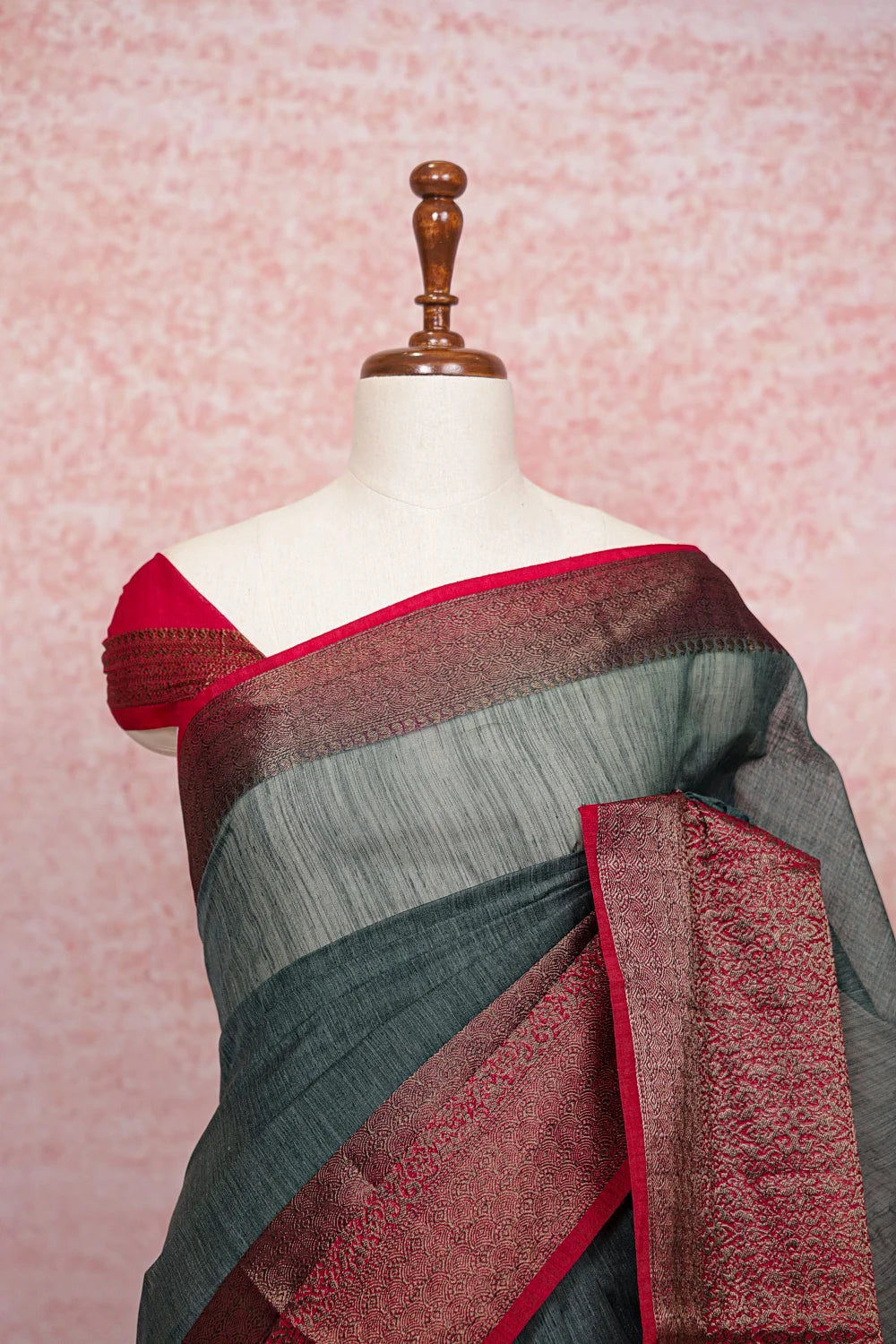 Viridian Green Semi Linen Saree