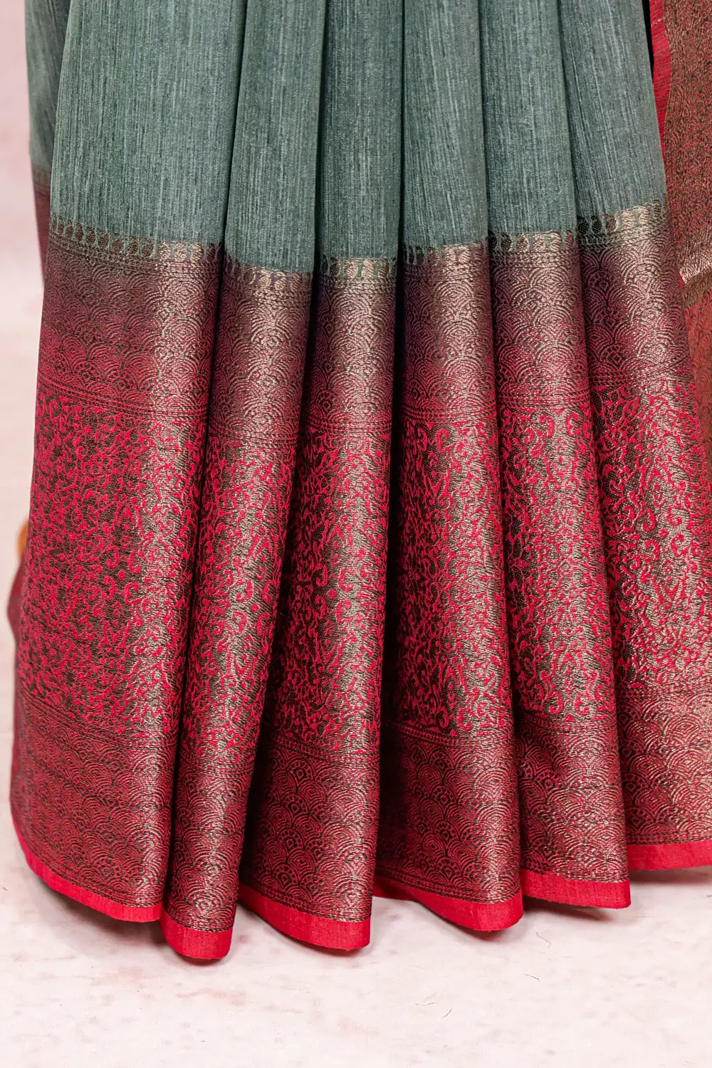 Viridian Green Semi Linen Saree