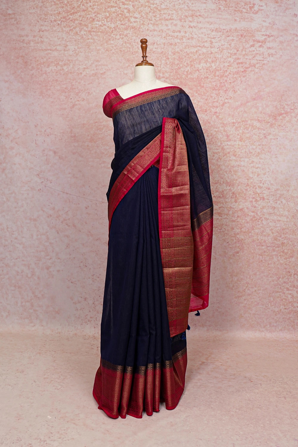 Navy Blue Semi Linen Saree