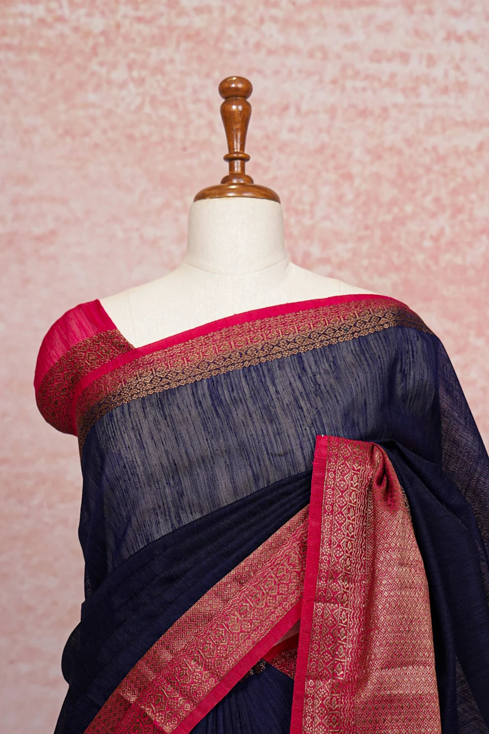Navy Blue Semi Linen Saree