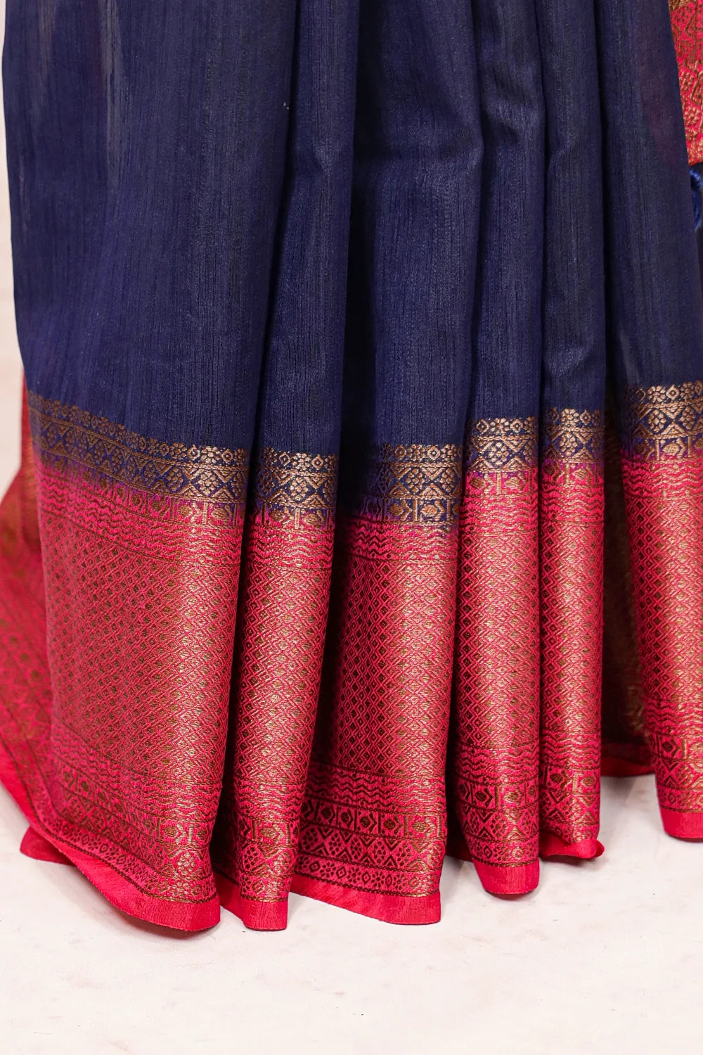 Navy Blue Semi Linen Saree