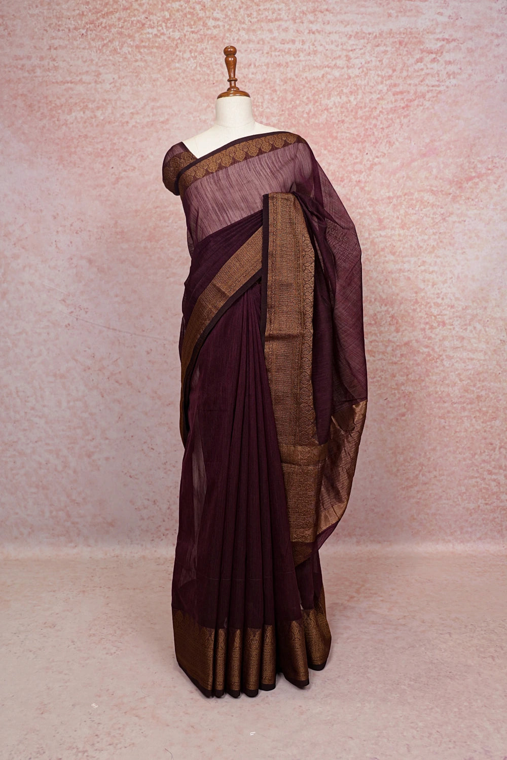 Dark Wine Semi Jute Saree
