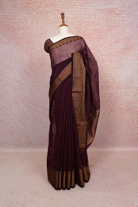 Dark Wine Semi Jute Saree - Seematti