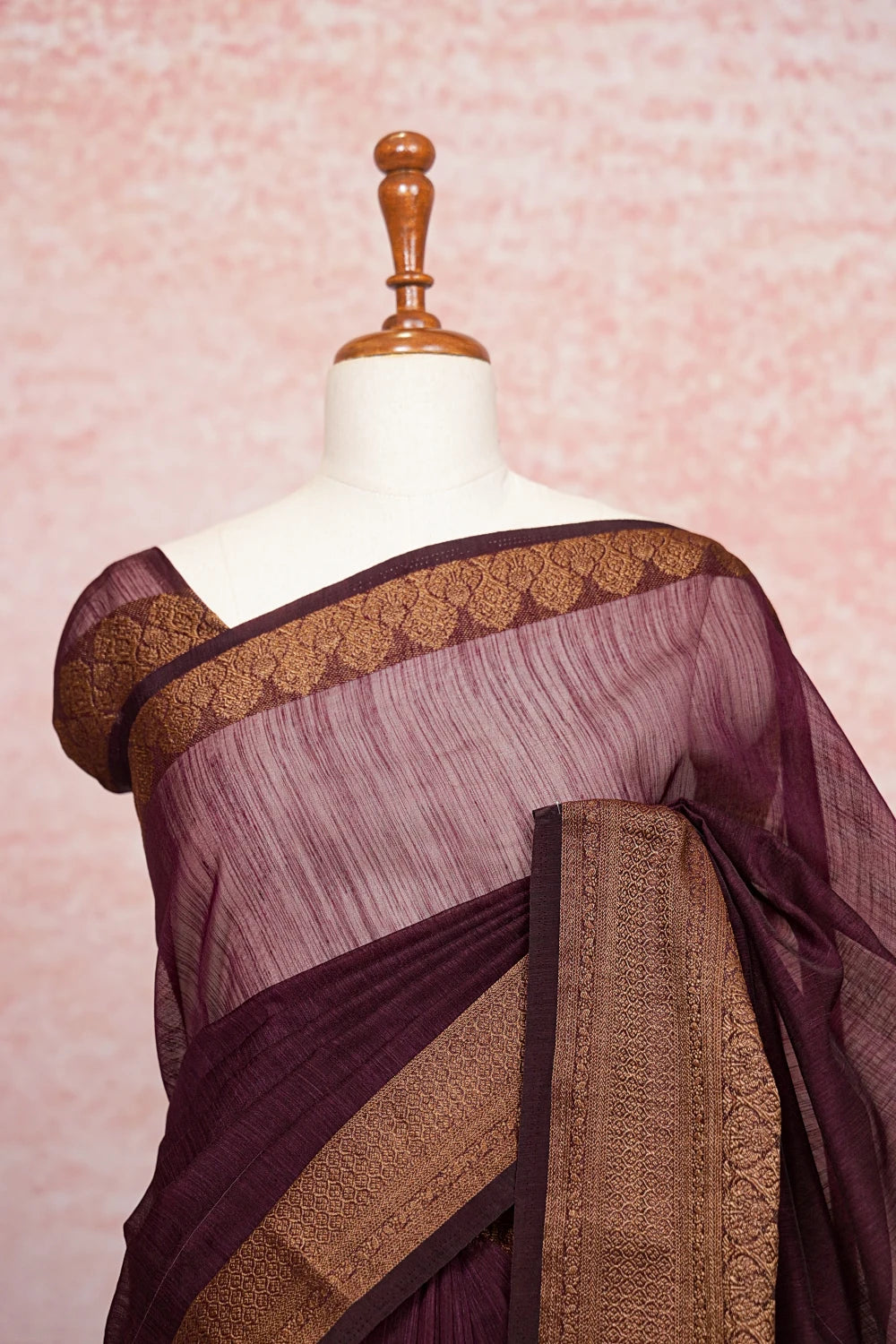Dark Wine Semi Jute Saree