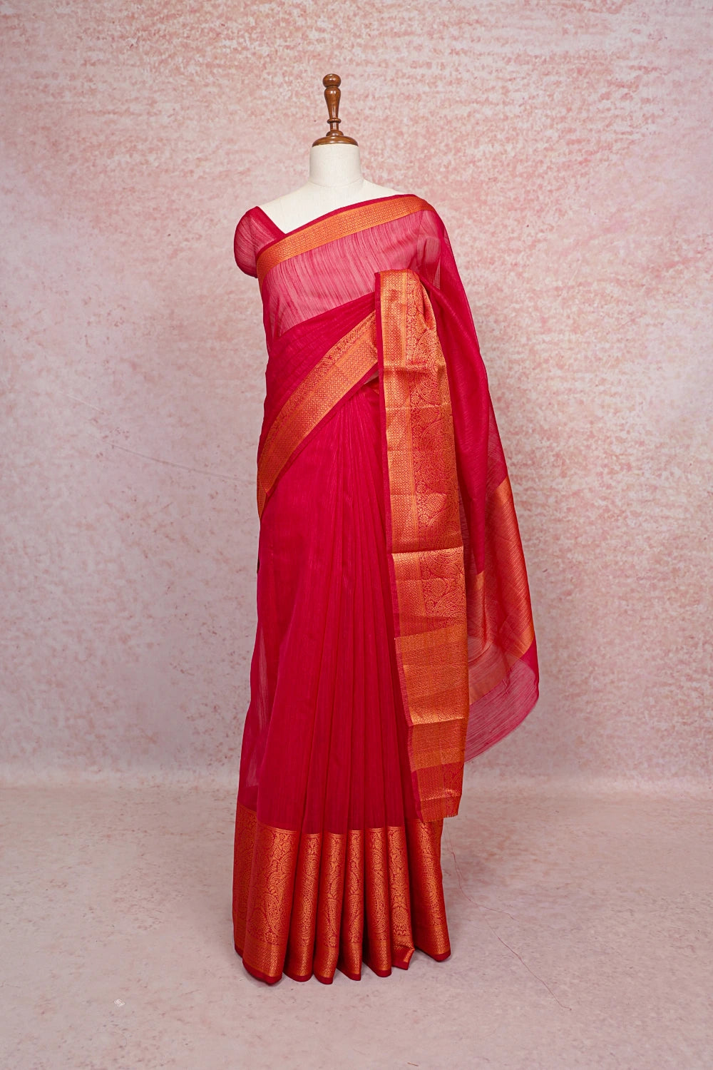 Reddish Pink Semi Linen Saree