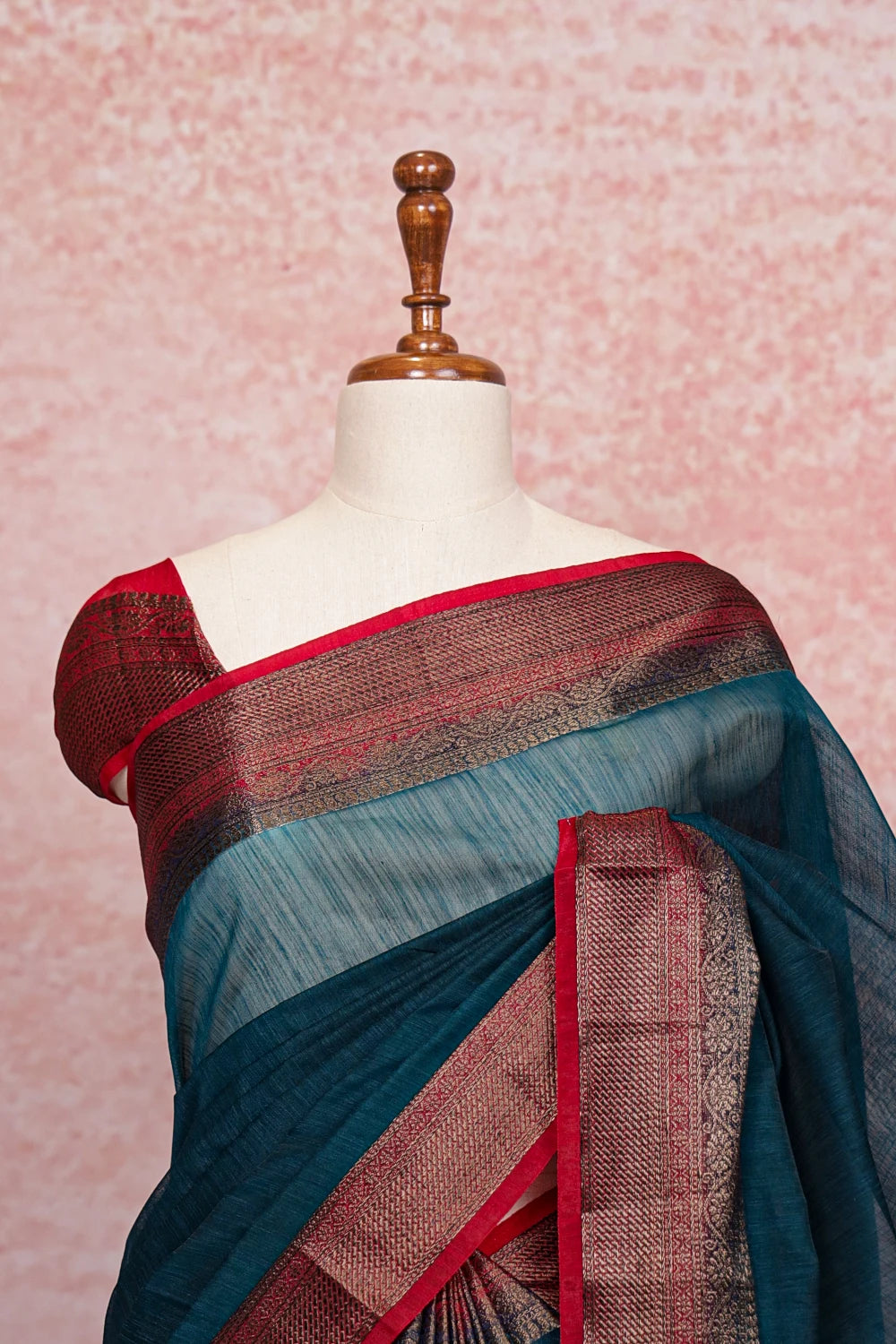 Peacock Blue Semi Linen Saree