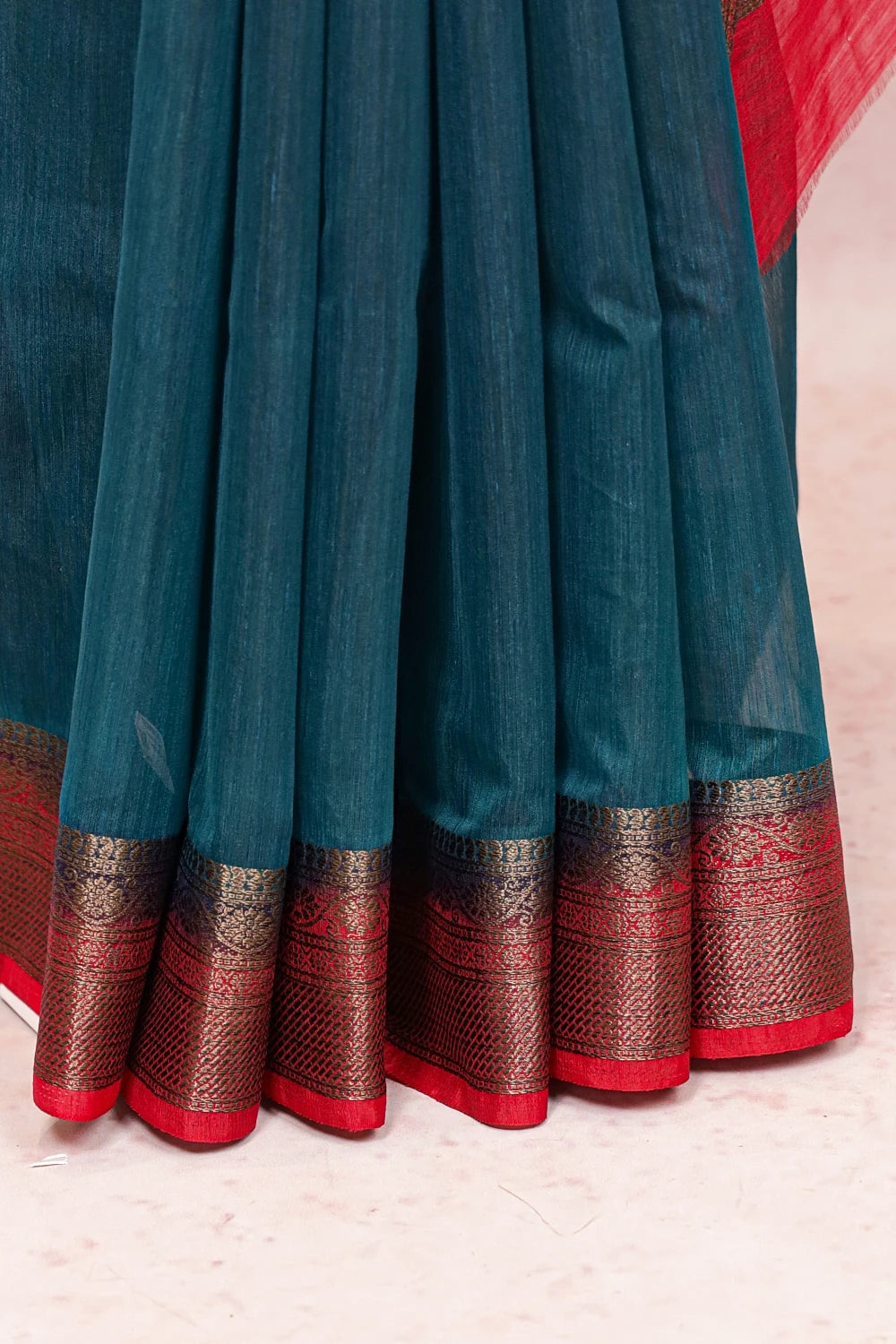 Peacock Blue Semi Linen Saree