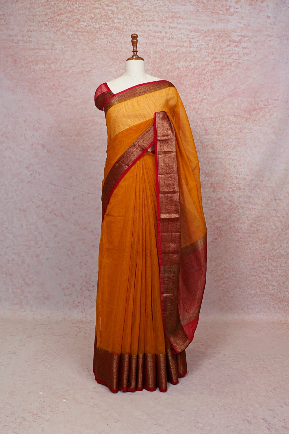 Mustard Yellow Semi Linen Saree
