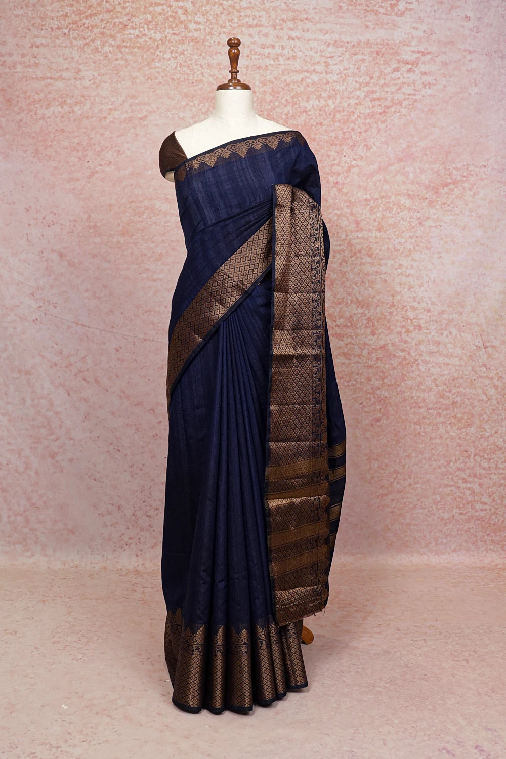 Navy Blue Semi Jute Saree