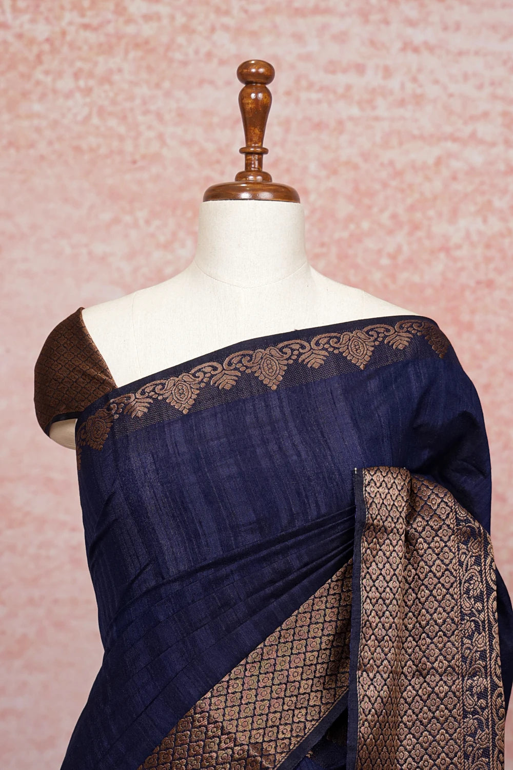 Navy Blue Semi Jute Saree