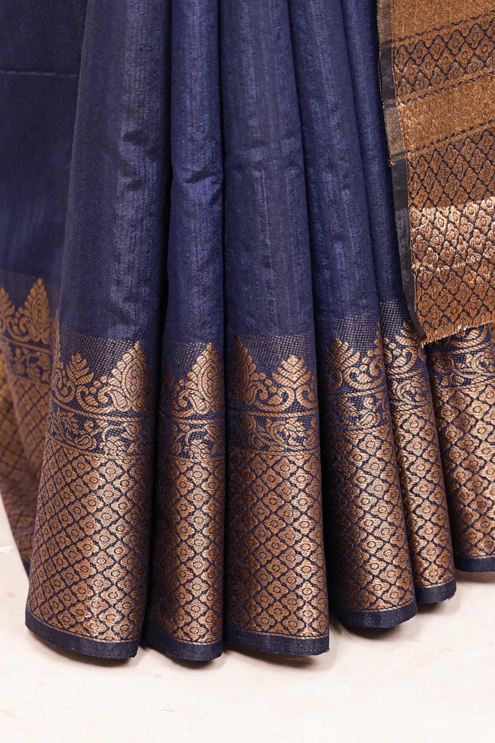 Navy Blue Semi Jute Saree