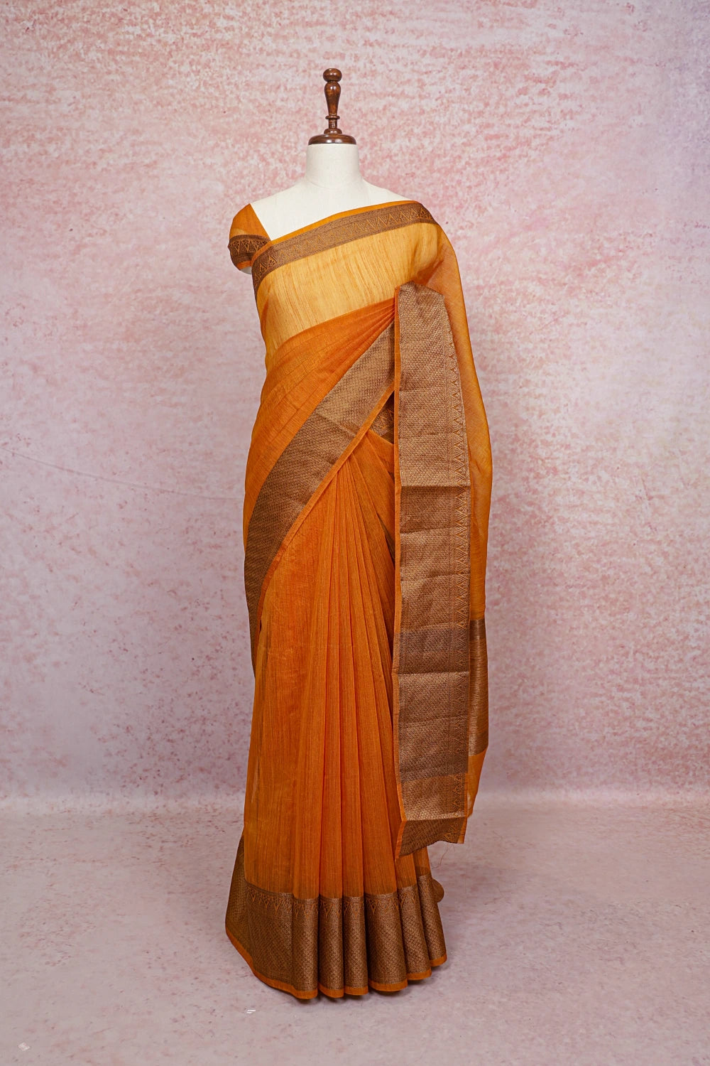 Mustard Yellow Semi Linen Saree