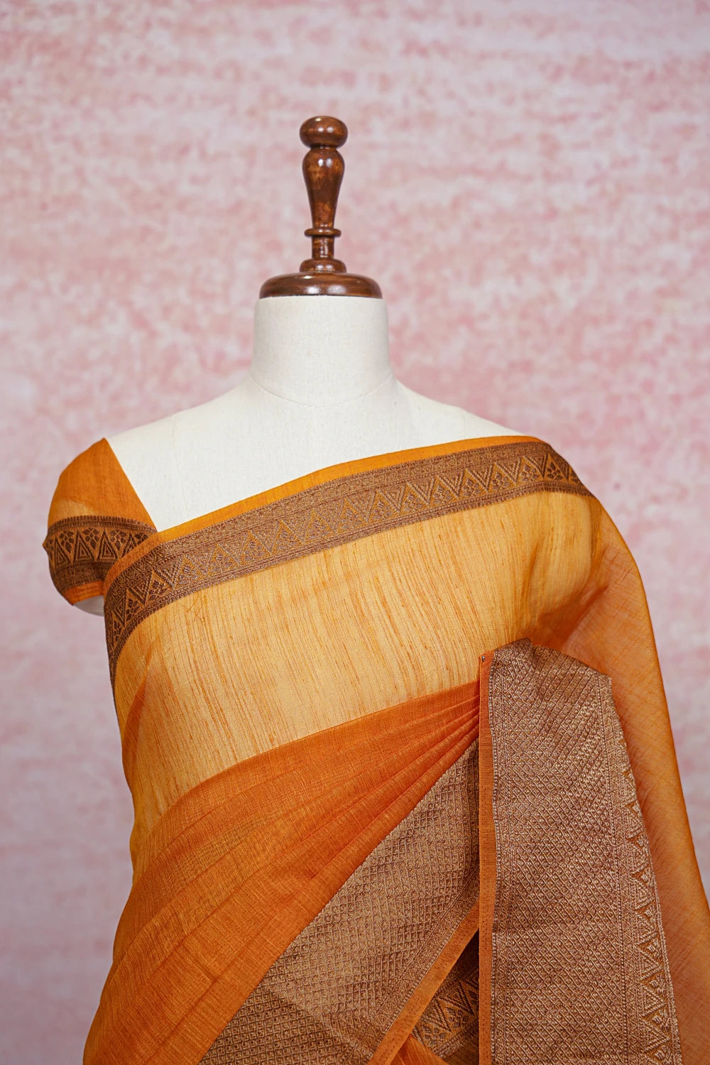 Mustard Yellow Semi Linen Saree