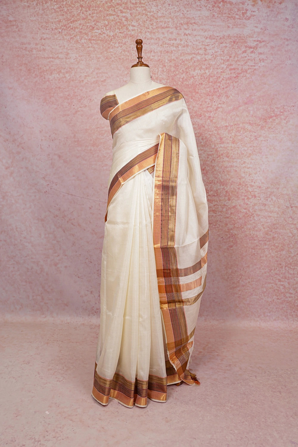 Off White Tussar Silk Saree
