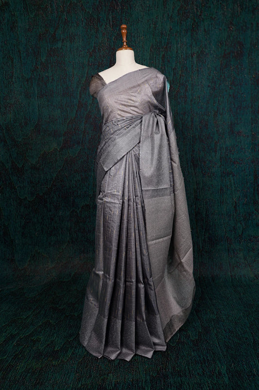 Ash Tussar Saree - Seematti