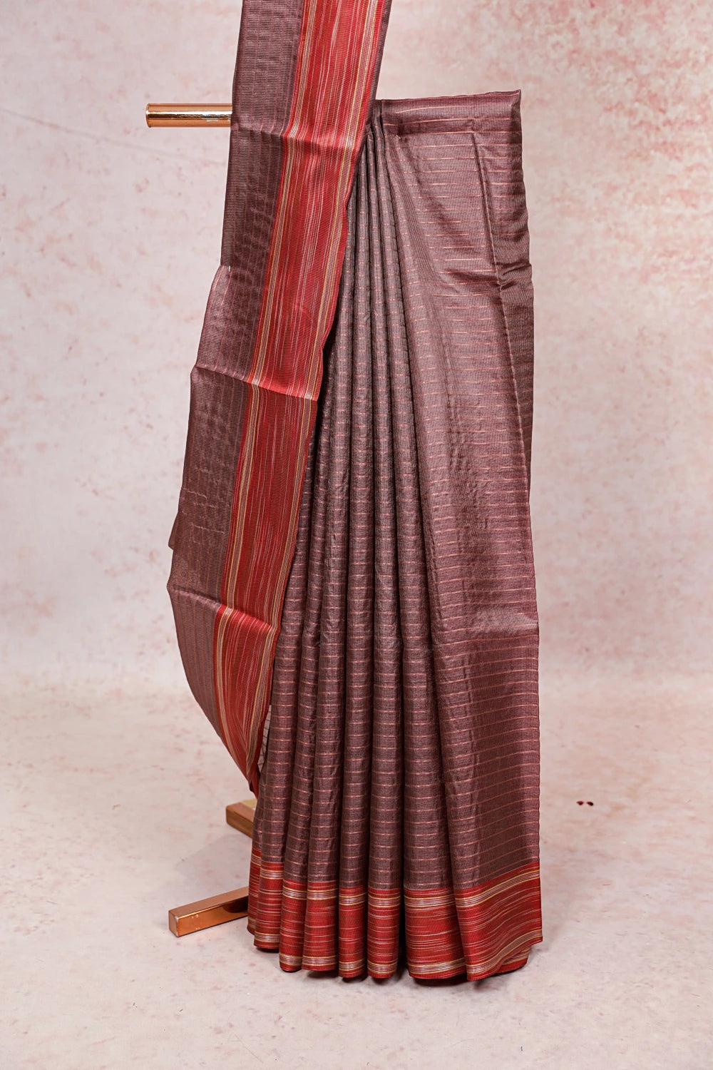 Dusty Mauve Tussar Silk Saree