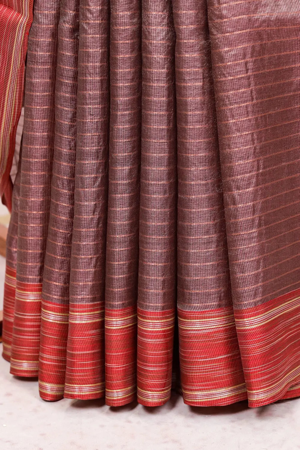 Dusty Mauve Tussar Silk Saree