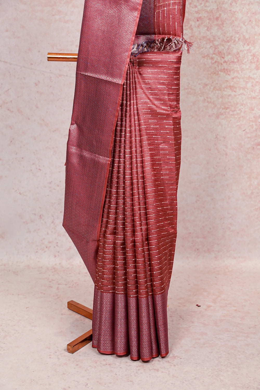 Onion Color Tussar Silk Saree - Seematti