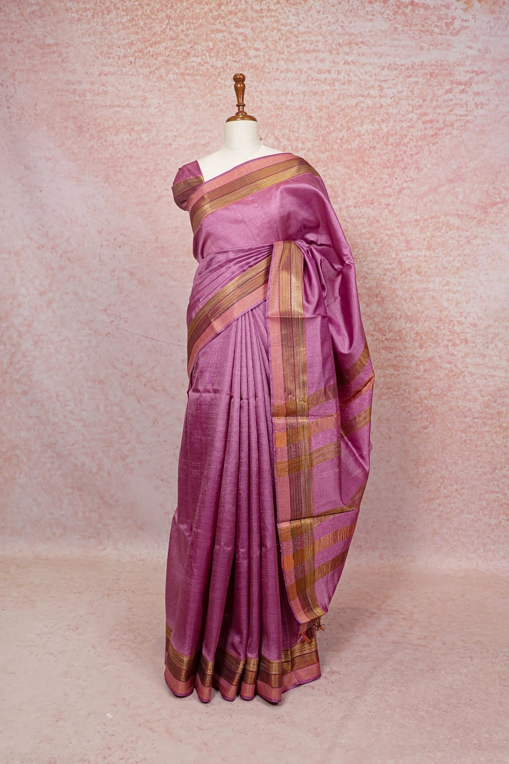 Lavender Pink Tussar Silk Saree